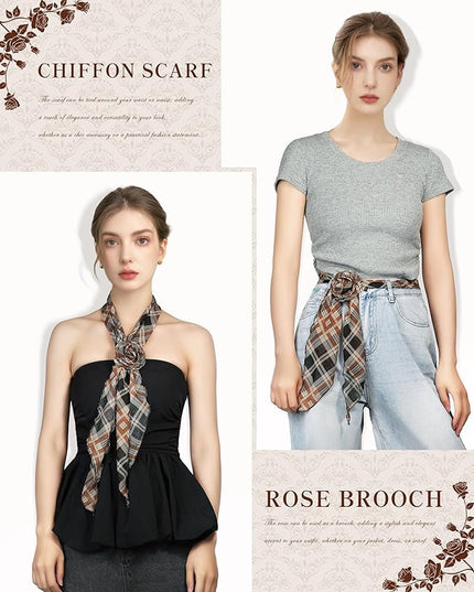 Chiffon Scarf for Women, Removable Flower Neck Scarf Light Soft Fashion Rose Scarves Versatile Headband or Hair Band