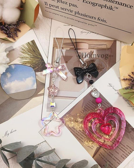 1-4PCS Cute Phone Charms Aesthetic Y2K Cell Phone Charms Strap Strawberry Butterfly Star PhoneCharm Y2K Accessories for Bag Keychain Airpods Camera Pendants Decor