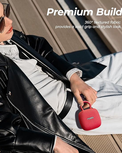 TOZO PE1 Portable Bluetooth Speakers with Adjustable Carabiner, Mini Bluetooth Wireless Shower Speaker with IPX8 Waterproof, 32H Playtime Punchy Bass Audio Speaker for Home, Outdoor and Travel, Red