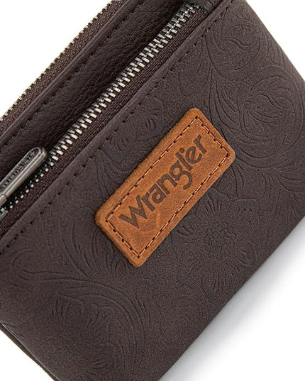 Montana West Wrangler Coin Purse for Women RFID-blocking Floral Embossed Change Pouch Wristlet Wallet Lightweight Portable Wallets Coffee
