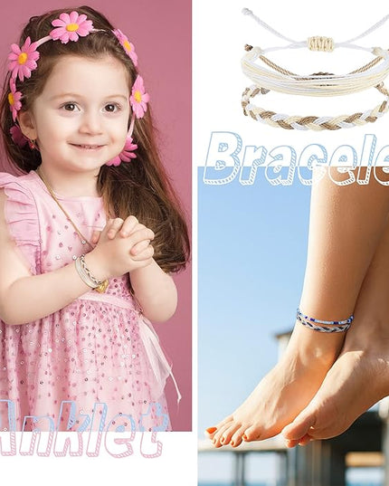 Florideco 24 Pcs Boho Surfer Bracelet Anklet Adjustable Beaded Anklets Handmade Braided Bracelet Colorful Anklet Summer String Rope Ankle Bracelets Waterproof Surfer Beach Bracelet Boho Jewelry for Women Men