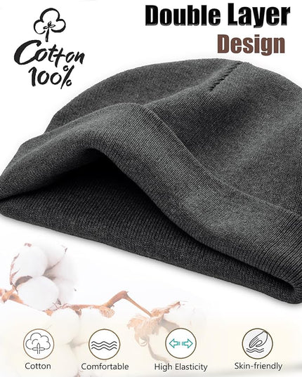 choshion 100% Cotton Beanie Hat, Cuffless Beanies Warm Knit Winter Skull Cap, Unisex Soft Fisherman Hats for Women Men