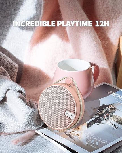 INSMY C12 IPX7 Waterproof Shower Bluetooth Speaker, Portable Small Speaker, Speakers Bluetooth Wireless Loud Clear Sound Support TF Card Suction Cup for Outdoor Kayak Canoe Beach Gift (Cashmere Pink)