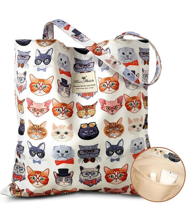 Aesthetic Cotton Tote Bag for Women - Reusable Shoulder Bag with Buckle Fabric Bag for Gym, Travel, Work