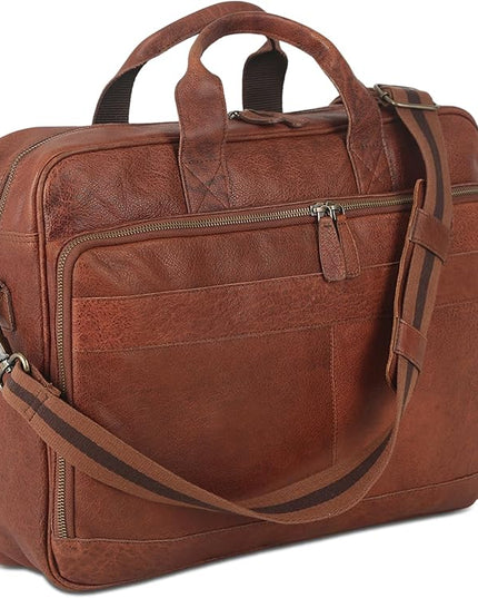 Leather briefcase 18 Inch Laptop Messenger Bags for Men and Women Best Office briefcase Satchel Bag (Wash Tan)