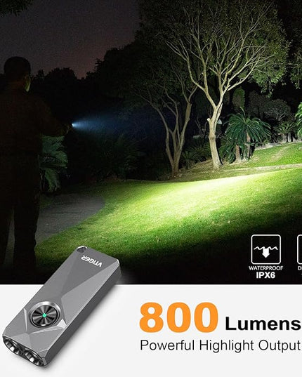VTIGER K1 800 High Lumens Key Chain Light, Small EDC Rechargeable Keychain Flashlight, Compact LED Tiny Flashlight with Magnetic, Mini Clip-on Pocket Lights for Camping, Emergency, Everyday Carry
