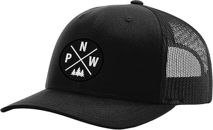Pacific Northwest Baseball Snapback Trucker Hats with Leather Patch for Men and Women PNW Gifts Outdoor Camping Hiking Cap