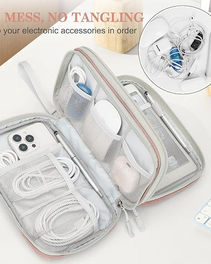 FYY Electronic Organizer, Large Travel Cable Organizer Bag Pouch Electronic Accessories Carry Case Portable Waterproof Double Layers All-in-One Storage Bag for Cable, Cord, Charger, Pattern Pink