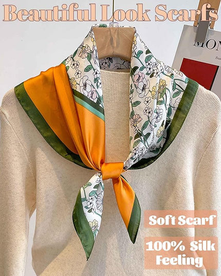 kcctoo 27.5" Mulberry Silk Feeling Head Scarf Women's Fashion Square Neck Satin Scarfs for Bag Hair Scarves Gift