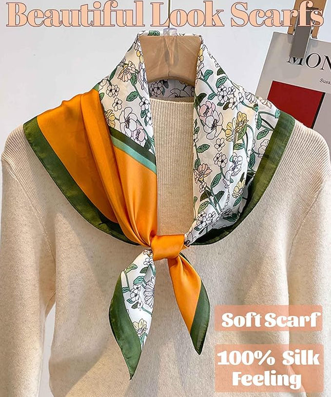 kcctoo 27.5" Mulberry Silk Feeling Head Scarf Women's Fashion Square Neck Satin Scarfs for Bag Hair Scarves Gift