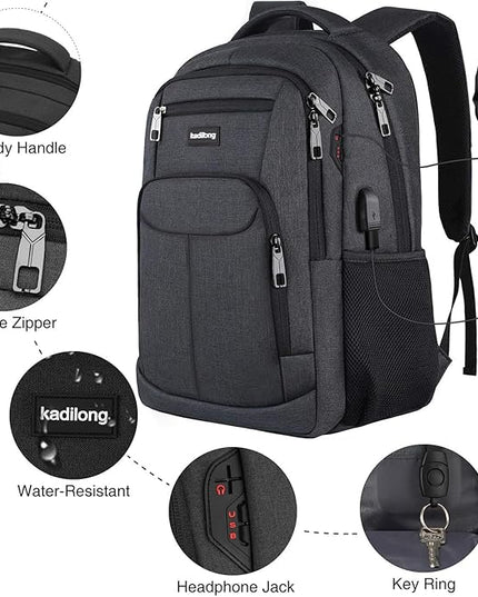 Laptop Backpack Men,School Backpacks for Student Teen Boys Bookbag College Computer Bag with USB Charging Port Fits 15.6 Inch Laptop and Notebook for Work Business Middle High School,Black