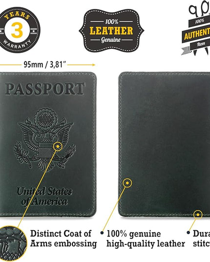 Shvigel US Leather Passport Book Cover - Thin American Travel Passport Holder - Premium International USA Passport Protector Case for Women Men (Green Vintage)