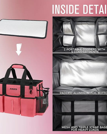 Wearable Cleaning Caddy Bag, Cleaning Caddy Supplies Organizer with Handle & Shoulder Straps for Housekeepers, Under Sink & Car Cleaning Tool Organizers with 4 Foldable Divider (RoseRed)