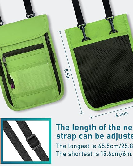 sundee Travel Neck Wallet with Double Zippers, RFID Blocking Passport Holder with Adjustable Neck Strap for Men and Women to Keep Cash, Credit Cards and Travel Documents Safe - Grass Green