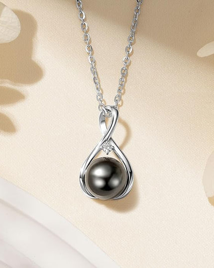 Tahitian Black Pearl Necklaces for Women, Sterling Silver Single Pearl Pendant Necklace Birthday Anniversary Jewelry Gifts for Wife Mom