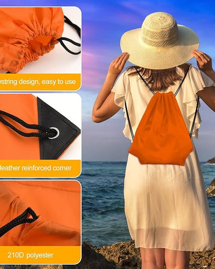 KUUQA 2Pcs Orange Drawstring Backpack Bags Cinch Sack Bulk String Backpack Storage Bag