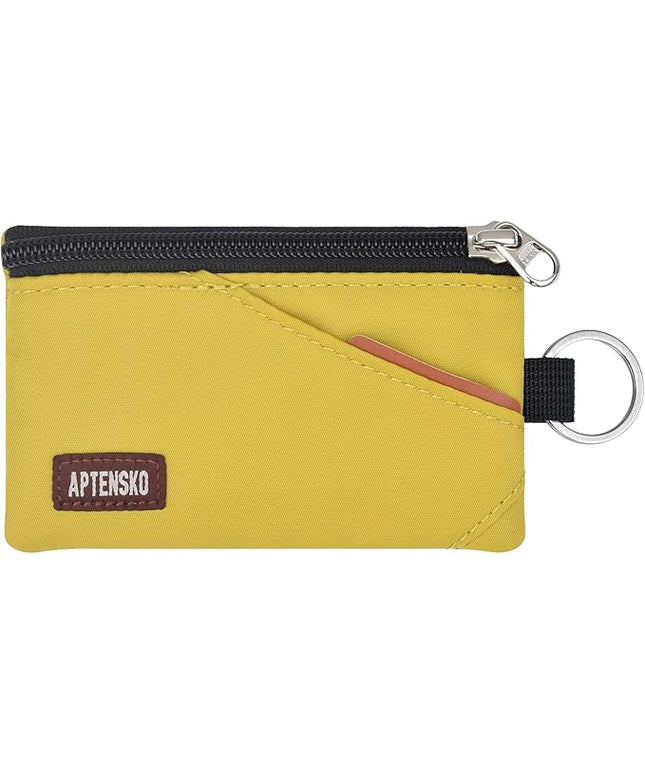 RFID Travel Wallet with Adjustable Lanyard-Zipper Small Wallet with ID Card Holder, Keychain for women&men-Minimalist Slim Waterproof Nylon case for ID, Cash, Key (Dark Yellow)