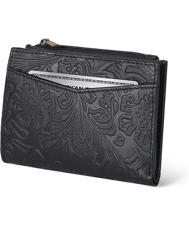 Oak Leathers Leather Wallet For Women - Small RFID Coin Purse Credit Card & ID Holder for Ladies, Gift for Women's, Bifold Wallets (Crazy Horse Black Flower)