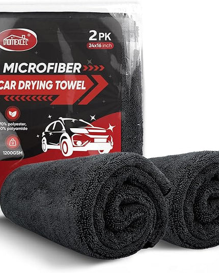 HOMEXCEL Professional Car Drying Towel (24"x 16") with Twisted-Loop Technology, 1200GSM for a Streak-Free Finish – Microfiber Towels for Cars, Trucks, SUVs, RVs and Motorcycles, 2 Pack