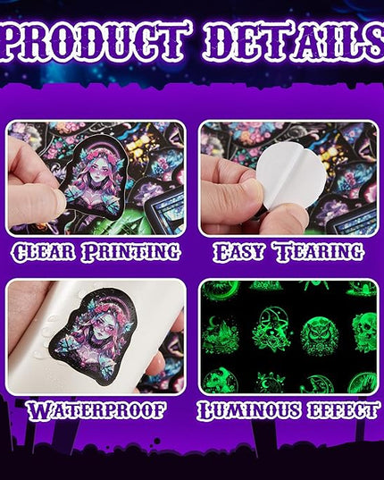60 Pcs Glow in The Dark Neon Halloween Stickers for Kids, Waterproof Witches Magic Decals for Water Bottle, Vinyl Laptop Decor for Teens Girls Boys, Students Classroom Prizes