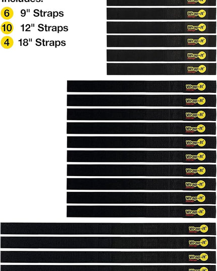 Quick-Straps by Wrap-It Storage - Assorted 20-Pack Black - Hook and Loop Hose and Cable Organizers