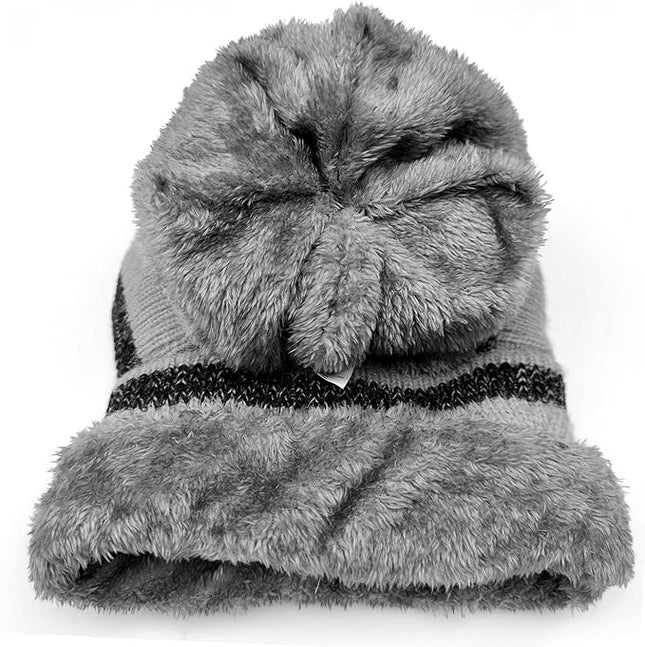 HUAMULAN Women Winter Beanie Hats One Piece Fleece Lined Knit Balaclavas Mask Set Skull Neck Circle Scarf Ski Snow Hat Pompom