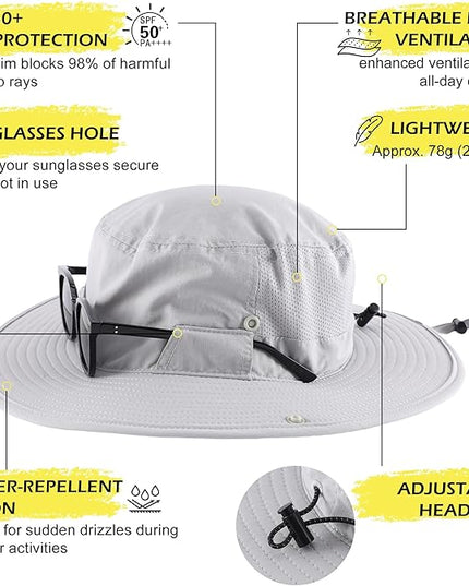 Connectyle Men's Sun Hat UPF 50+ Wide Brim Bucket Hats for Fishing Hiking Gardening Adjustable Boonie Hat Outdoor Safari Hats