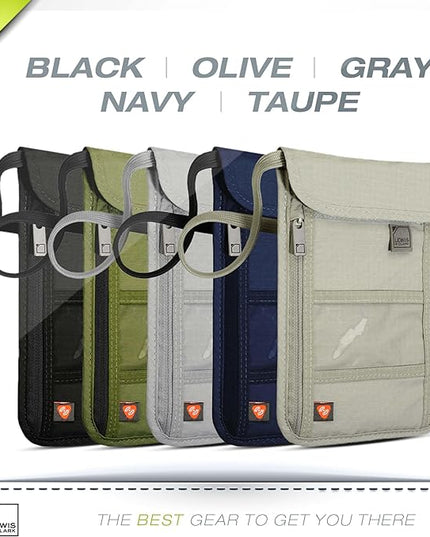 Lewis N. Clark RFID Blocking Stash Neck Wallet, Travel Pouch Passport Holder for Women & Men, Black