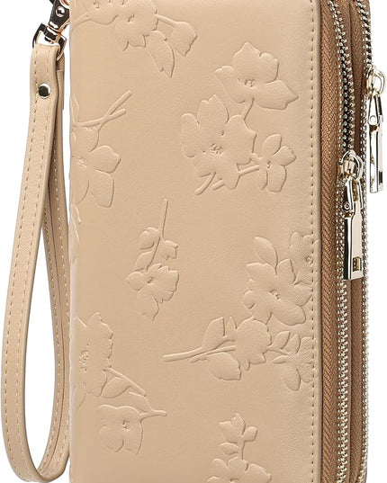 yiijay Womens Wallet RFID Blocking Large Capacity Leather Double Zip Wristlet Wallet Credit Card Phone Holder Ladies Clutch Purse Flora