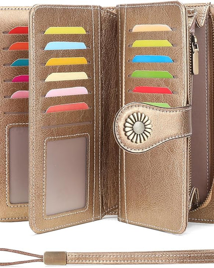 SENDEFN Wallets for Women Leather Credit Card Holder with RFID Blocking Large Capacity Wristlet | with RFID Blocking, Large Capacity, Wristlet, with RFID Blocking, Large Capacity, Wristlet