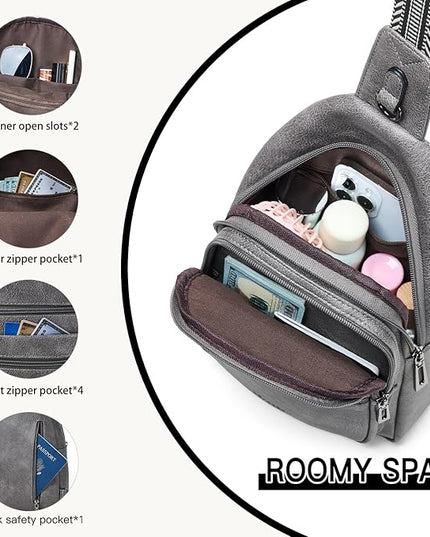 Sling Bag for Women Crossbody Bags Sling Purse Cross Body Backpack Vegan Leather Over Shoulder Bag Travel Dark Grey