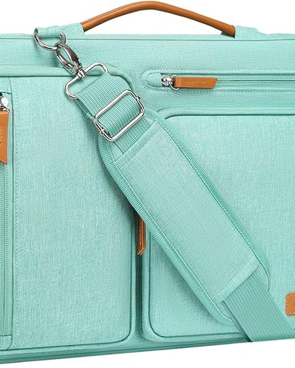 MOSISO 360 Protective Laptop Shoulder Bag,15-15.6 inch Computer Bags Compatible with MacBook Pro 16 inch, HP, Dell, Lenovo, Asus Notebook,Side Open Messenger Bag with 4 Zipper Pockets, Aqua Green