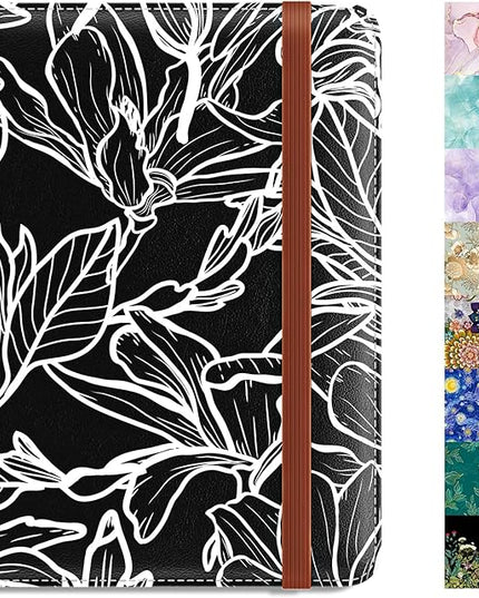 Rimilak Passport Holder, RFID Blocking Passport Cover Wallet Travel Essentials, Leather Travel Documents Organizer Protector for Women and Men, White Leaves