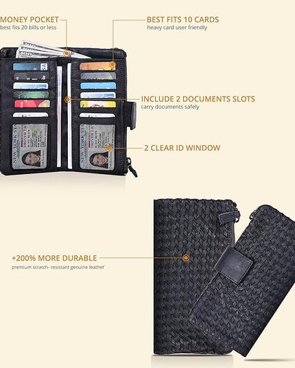 Real Leather Women Wallet Leather with RFID Blocking -Trifold Card Holder Designer Ladies Clutch with ID Window Wallets
