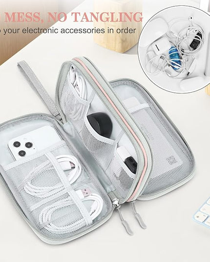 FYY Electronic Organizer, Travel Cable Organizer Bag Pouch Electronic Accessories Carry Case Portable Waterproof Double Layers Storage Bag for Cable, Cord, Phone, Earphone, Medium Size, Light Pink