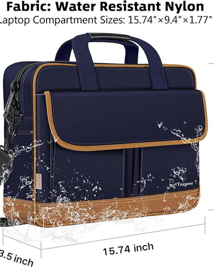 Taygeer Briefcases for Men, Water Resistant Laptop Bag 15.6 Inch for Business, Travel Office Crossbody Carry On Laptop Carrying Case, Messenger Shoulder Bag Fit 15.6 Inch Notebook/Computer, Blue Brown