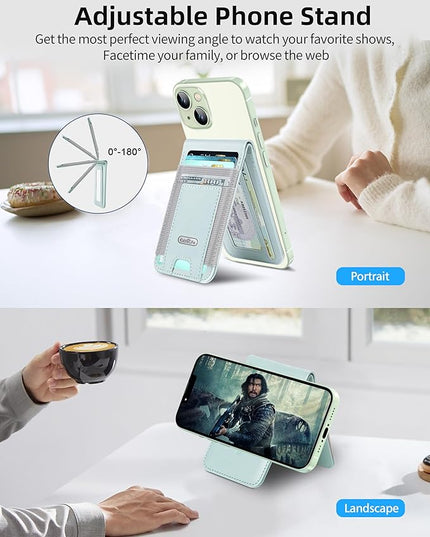 For Magsafe Wallet Stand, Magnetic Wallet for iPhone 17/16/15/14/13/12 Series, Magnetic Card Holder, ID Window, 4 Card Slots, 10 Cards Holder, Vegan Leather, RFID Blocking, Green