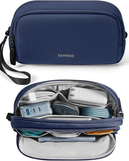 tomtoc Electronic Organizer Travel Case, Water Resistant Dual Compartment Tech Pouch Cable Organization Storage Bag for Charger, Cord, Phone, Hard Drive, Power Bank, Accessories Travel Essentials