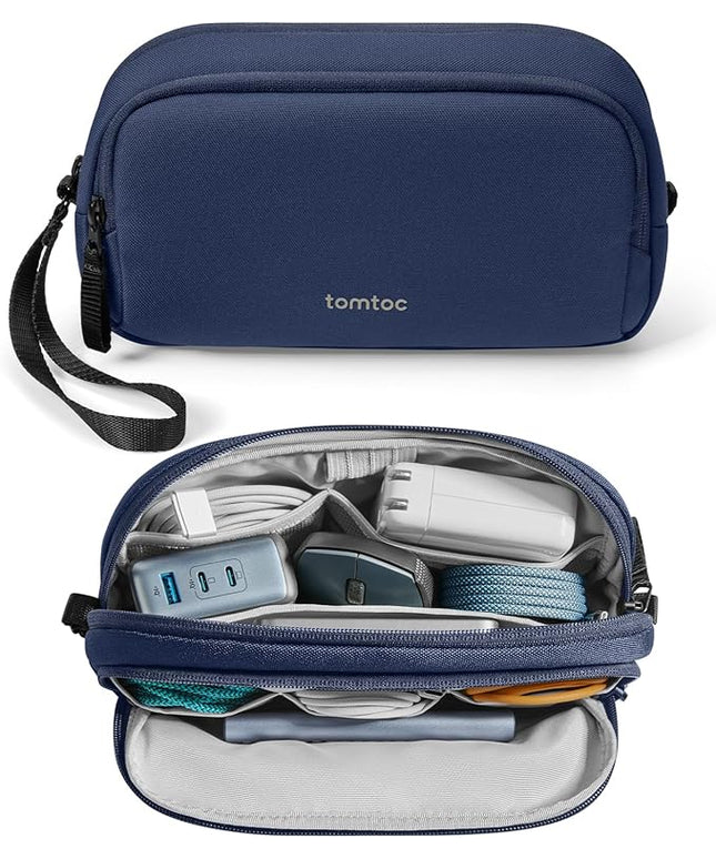 tomtoc Electronic Organizer Travel Case, Water Resistant Dual Compartment Tech Pouch Cable Organization Storage Bag for Charger, Cord, Phone, Hard Drive, Power Bank, Accessories Travel Essentials
