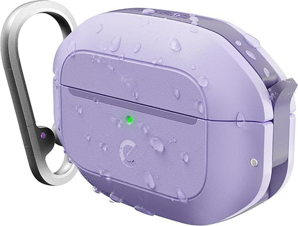 Keybudz for AirPods Pro 2 Case with Lock - Fully Waterproof AirPods Pro 2nd Generation Case Cover - Keychain, Rugged Tough Protection, Hard Shell and Carabiner for USB-C/Lightning (Wild Lavender)