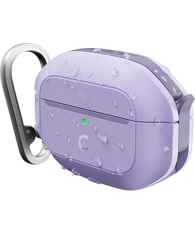 Keybudz for AirPods Pro 2 Case with Lock - Fully Waterproof AirPods Pro 2nd Generation Case Cover - Keychain, Rugged Tough Protection, Hard Shell and Carabiner for USB-C/Lightning (Wild Lavender)