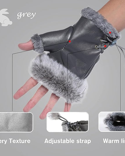 Cute Winter Gloves - Fuzzy Furry Faux Fur Lined, Warm Hands Warmer for Women