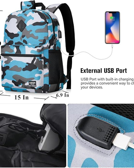 YAMTION School Backpack,17.3 Inch Bookbag Men and Teen Boy School bag with USB Charging Port for High School College