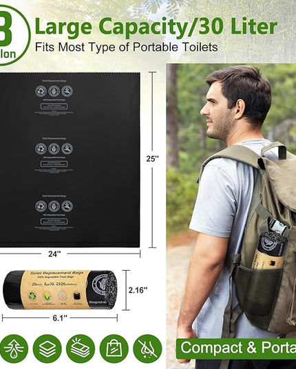 BLIKA 60 Count Camping Toilet Bags Eco Absorbent Gel Set, Portable Toilet Bags with Gel, 8 Gallon, 30 Liter, Heavy Duty 1 Mil, Toilet Replacement Bags with Toilet Powder for Camping Outdoor Hiking