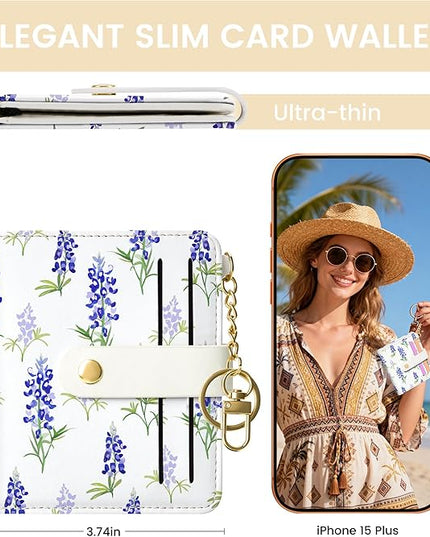 Sodsay Small Slim Wallet Women RFID Blocking, PU Leather Bifold Ladies Wallet with Zipper Coin Pocket, Thin Cute Travel Card Wallets for Girls, Blue Elegance