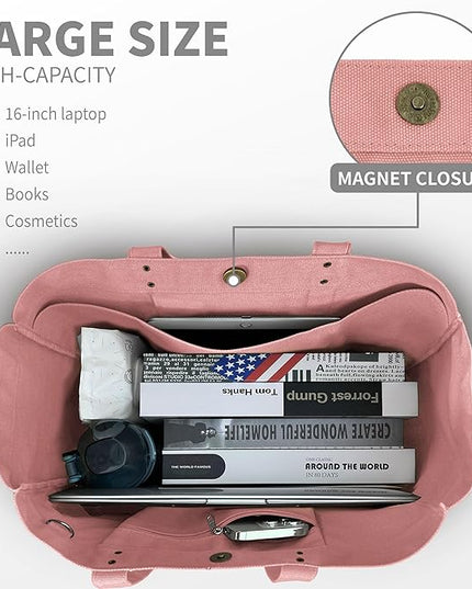 HOMESPON Large Canvas Tote Bag for Women Everything Bag with Pockets and Laptop Sleeve