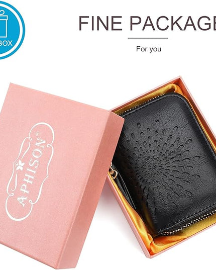 APHISON RFID Credit Card Holder Zipper Card Case Keychain Small Wallet for Women 1942-2 BLACK