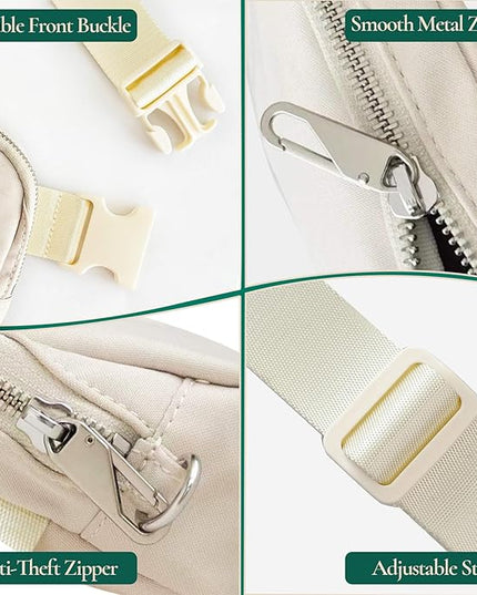 Anti-Theft Fanny Pack for Women & Men, Lightweight Secure Crossbody Waist Bag with Anti-Slip Adjustable Strap for Travel, Hiking, Running, Water-Resistant Belt Bag, Everyday Essentials Organizer Beige