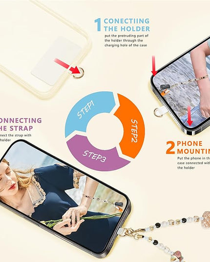 Marble Beaded Phone Wrist Strap,Detachable Phone Bracelet Strap with Tether Tab,Hands-Free Wristlet Strap (Khaki)