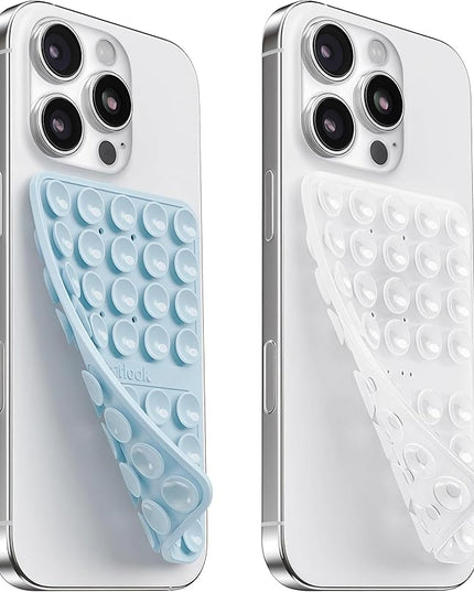 2PCS Silicone Suction Cup Phone Case Mount Double Sided, Hands-Free Phone Accessories Holder for Selfies and Videos, Silicon Sticky Phone Grip for iPhone and Android Transparent&Light Blue